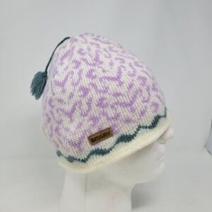 Smiley‎ Women's Wool Beanie Made In USA Nordic Purple Pom Pom